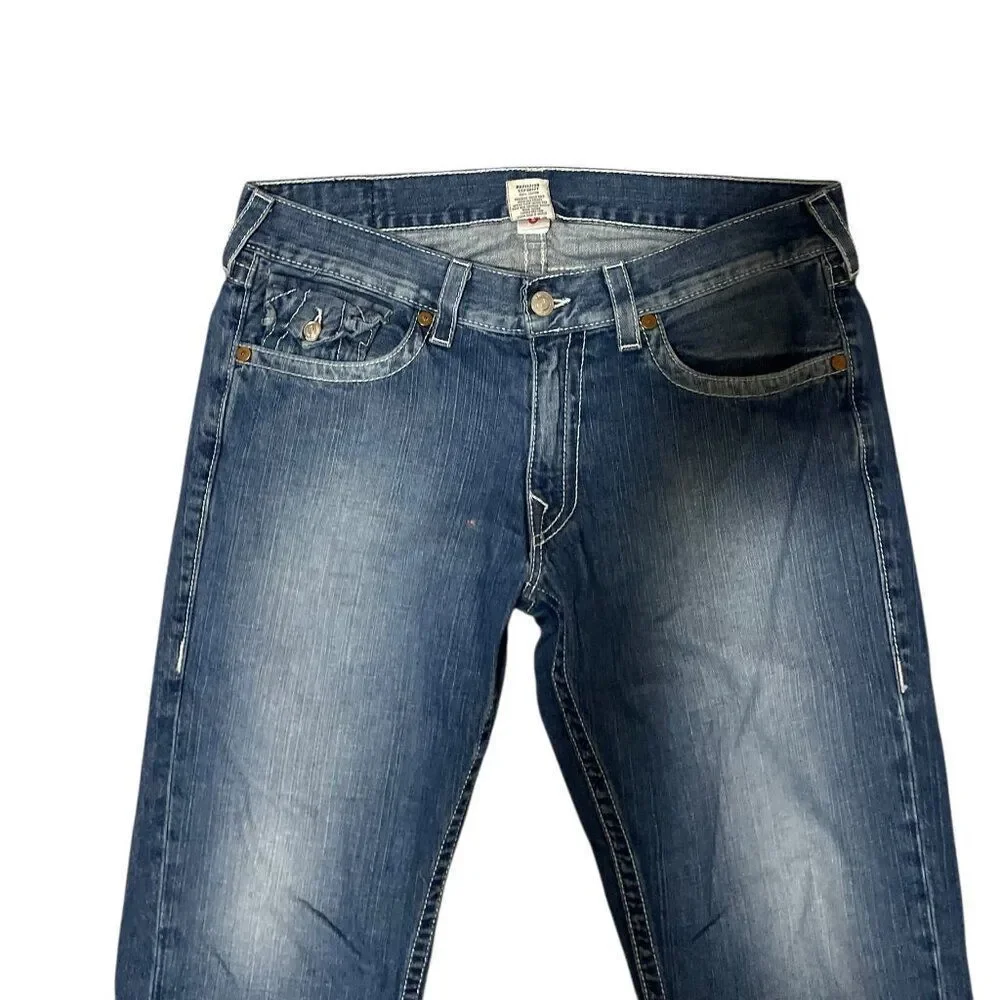 True Religion World Tour Straight Leg Denim Blue Jeans Men's Sz 36